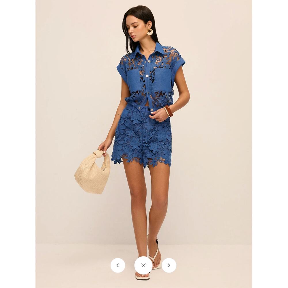 NWT Commense Guipure Lace Cropped Shirt & Shorts Set Sz M - Picture 2 of 6